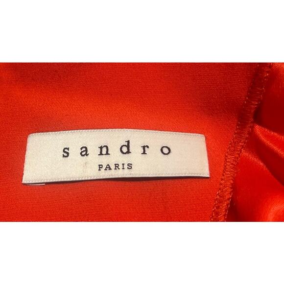 Sandro Paris Red Crepe Sheath Dress Long Sleeve Metallic Hem Size 2  (U.S. 6) - Picture 5 of 6